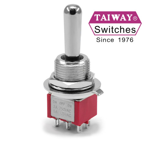 Taiway DPDT On Off On Switch - Solder Lug - Long Shaft - "Big Bat"
