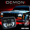 7x6 (5x7) H6054 200mm LED Projector w/ Demon DRL Headlights Black Set