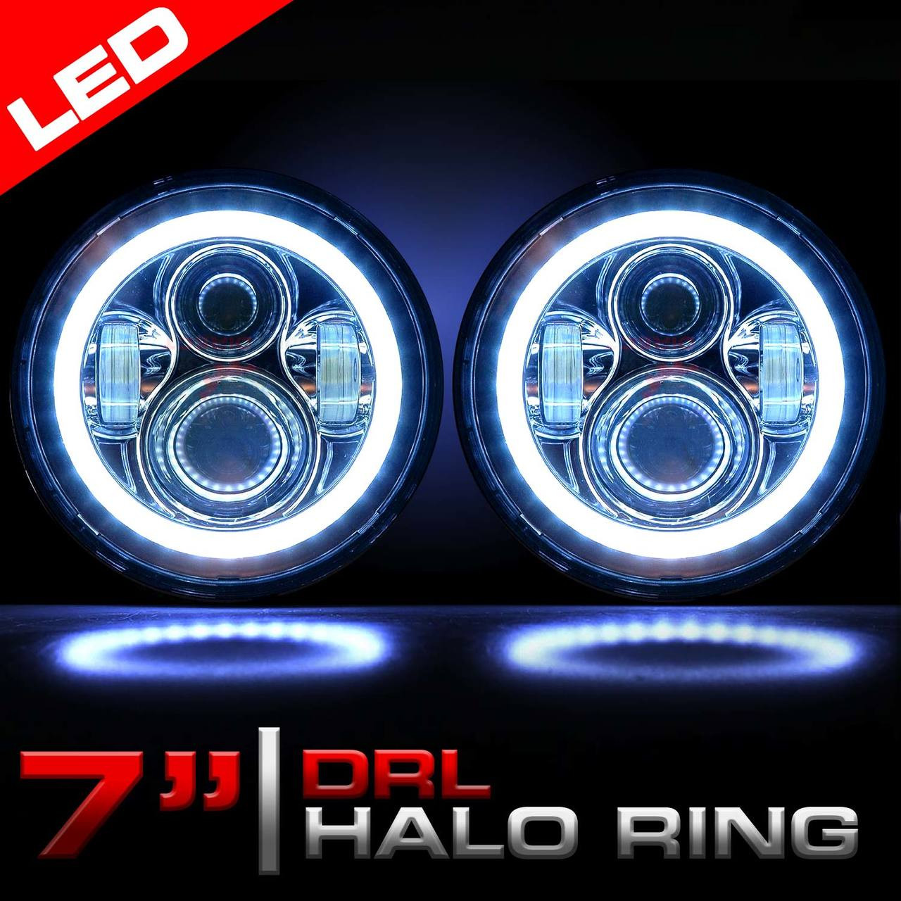 7 Inch Halo Projector Chrome LED Headlights Set GENSSI