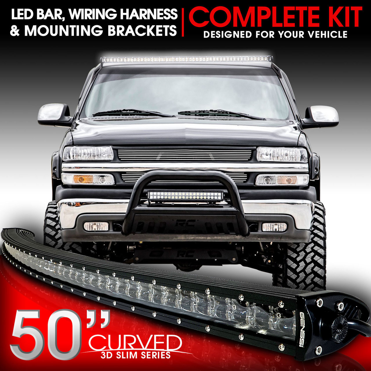 LED Light Bar Curved 288W 50 Inches Bracket Wiring Harness ... genssi led wiring harness 