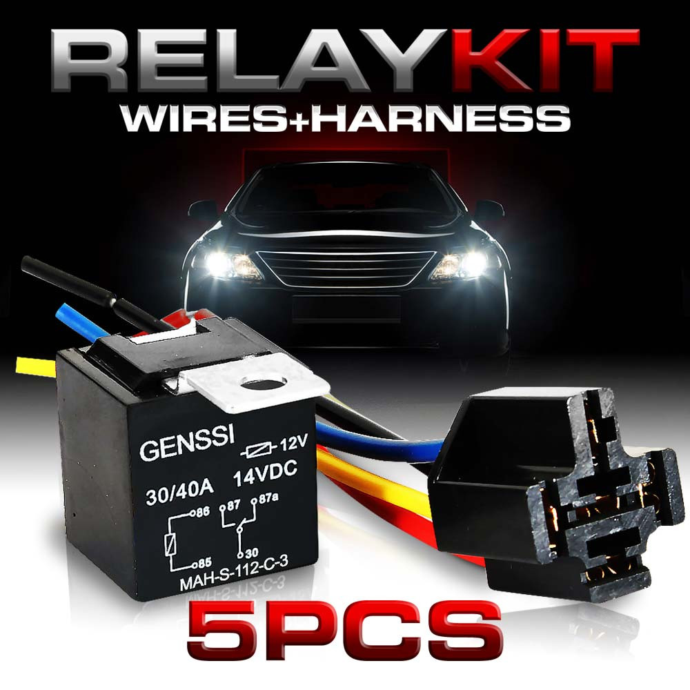 5 PIN 40A Relay and Wire Harness SPDT 12V (5 Pack) GENSSI