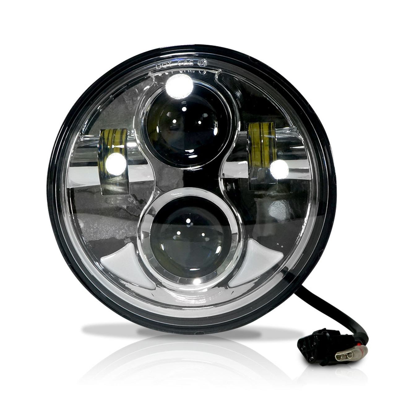 5.75 (5 3/4) Inch LED Chrome Projector Motorcycle Headlight Round