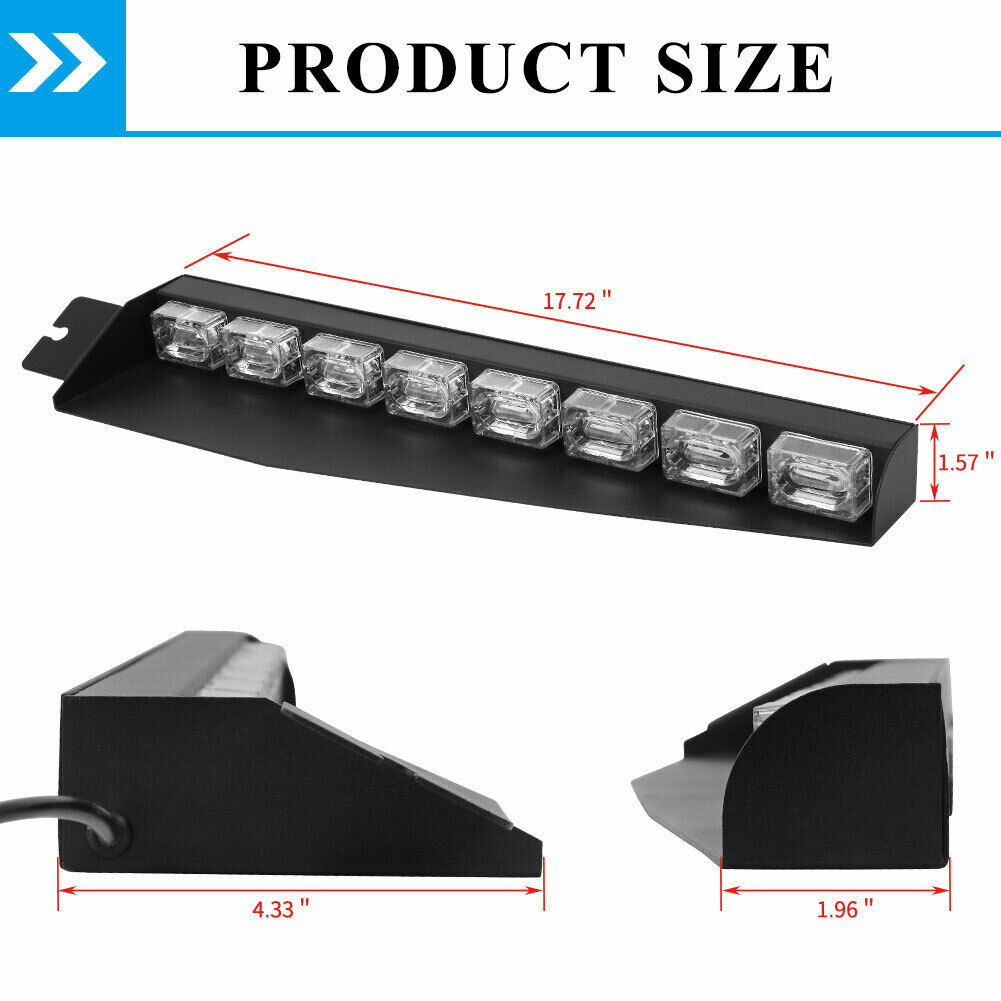 Amber/White 17" 48 LED Emergency Strobe Visor Light Bars GENSSI