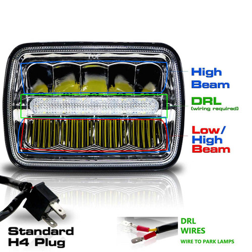 7x6 (5x7) H6054 200mm LED Reflector w/DRL Headlights Chrome