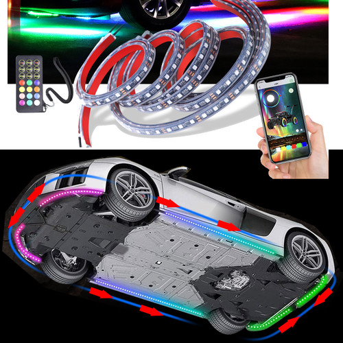 4 Strip Flexible Chase LED Under Body Glow Kit Wireless with Remote Control