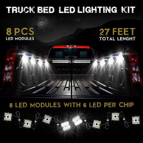 8 Module 48 LED White Exterior Truck Bed Rock Lights