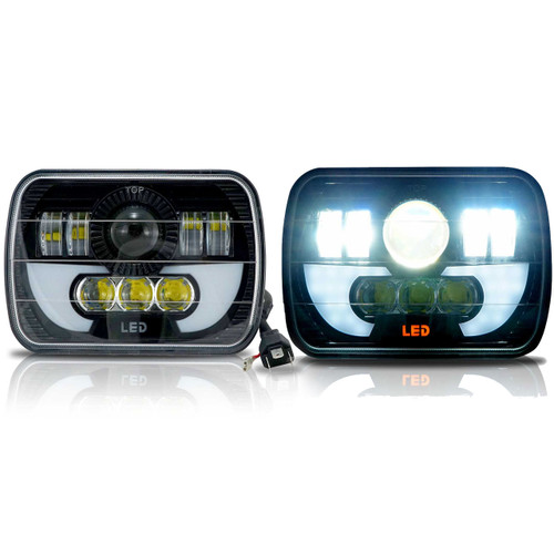 GENSSI 7×6 H6054 200mm LED Projector Headlights DOT Black Set - GENSSI