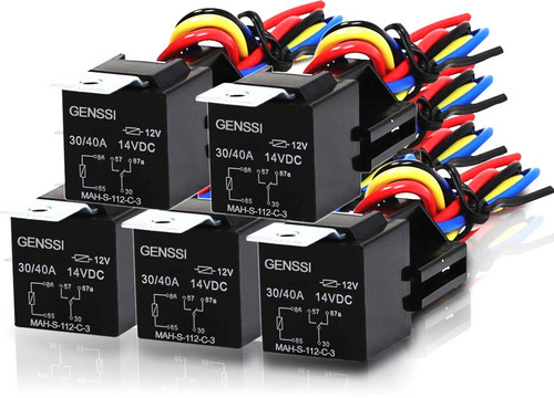 5 PIN 40A Relay and Wire Harness SPDT 12V (5 Pack) - GENSSI