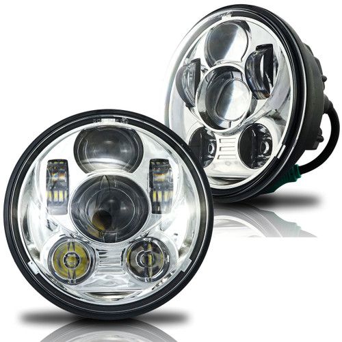 5.75 (5 3/4) In LED Projector Headlights Round DOT V2 Chrome Set