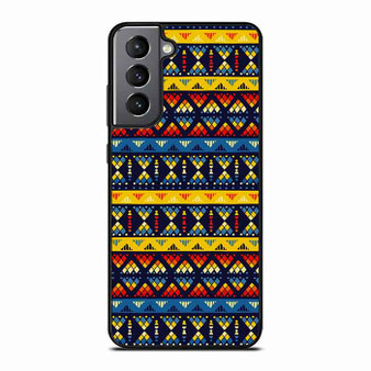 Yellow and Blue Tribal Pattern Samsung Galaxy S21 FE 5G Case