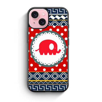 Cute Red Elephant Polkadots Aztec iPhone 15 Case