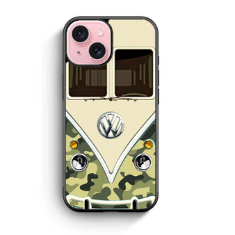 green camo vw retro bus iPhone 15 Case