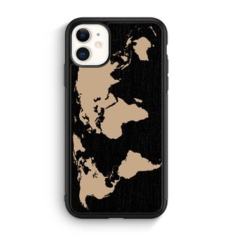 Black Wood Worlds Map iPhone 11 Case