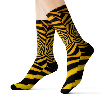 Yellow optical illusion 3d hole unisex adult socks