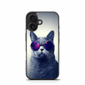 Hipster Cat With Galaxy Glasses iPhone 16 Case