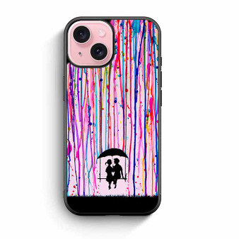 Couple in Rainbow Paint Art iPhone 15 Case