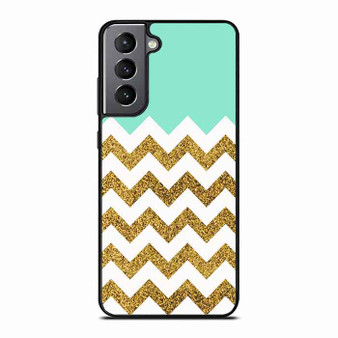 Blue Glitter Gold Chevron Samsung Galaxy S21 Case