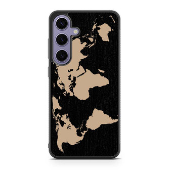 Black Wood Worlds Map Samsung Galaxy S24 Case
