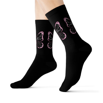 Black  Pink Butterfly unisex adult socks