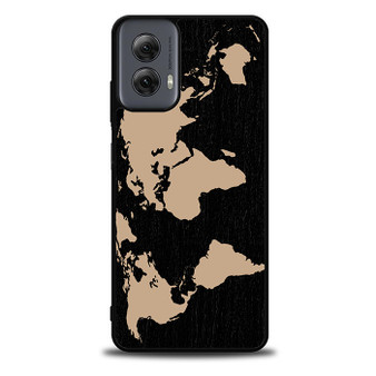 Black Wood Worlds Map Motorola Moto G Power Case
