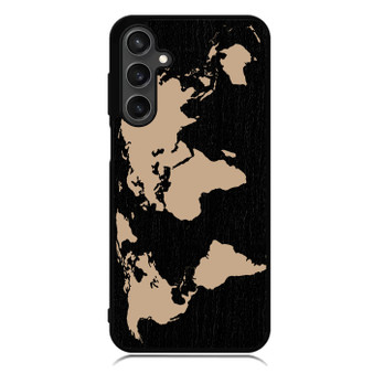 Black Wood Worlds Map Samsung Galaxy A55 Case