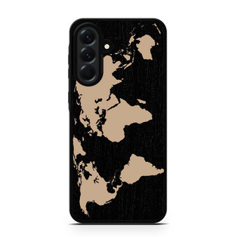 Black Wood Worlds Map Samsung Galaxy A56 Case
