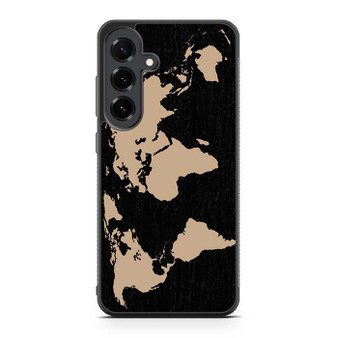 Black Wood Worlds Map Samsung Galaxy S25 FE Case