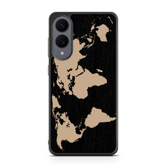 Black Wood Worlds Map Samsung Galaxy S25 Edge Case