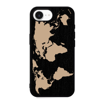 Black Wood Worlds Map iPhone 17e Case