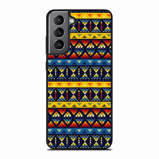 Yellow and Blue Tribal Pattern Samsung Galaxy S21 FE 5G Case