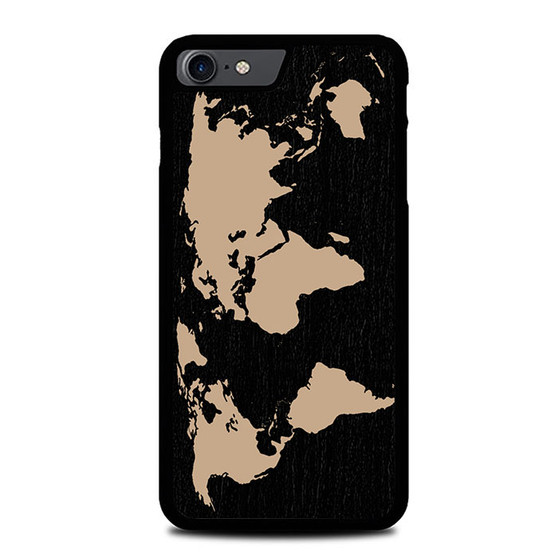Black Wood Worlds Map iPhone SE 2022 Case