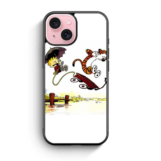 Calvin and Hobbes Playing Together iPhone 15 Case