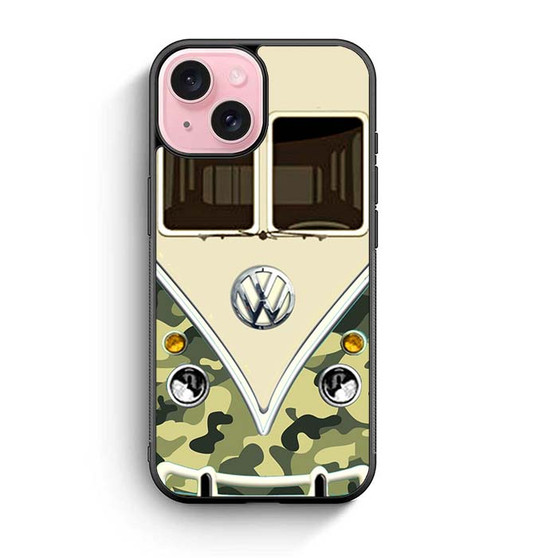 green camo vw retro bus iPhone 15 Case