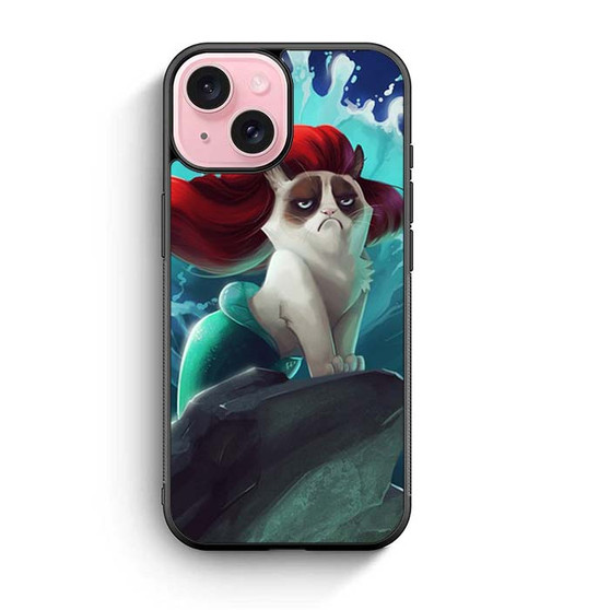 grumpy cat the little mermaid iPhone 15 Case