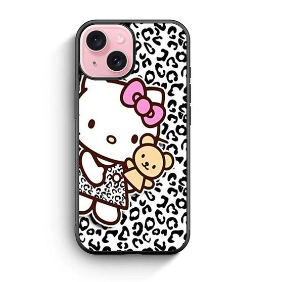 hello kitty leopard background iPhone 15 Case