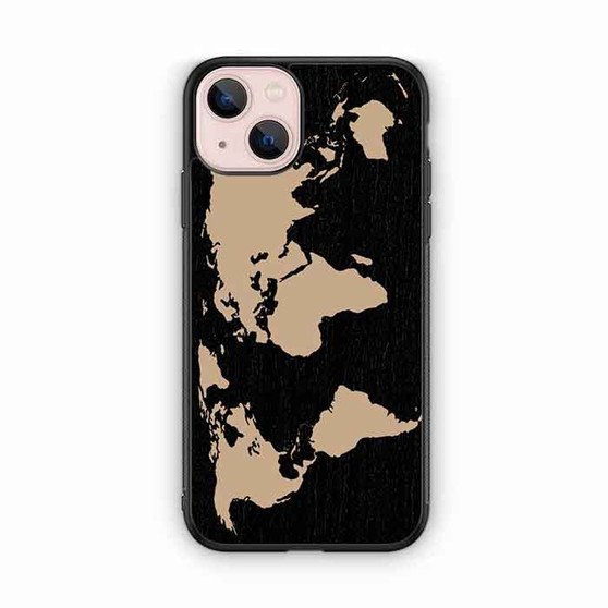 Black Wood Worlds Map iPhone 13 Case