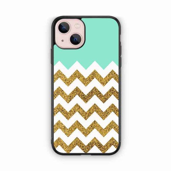Blue Glitter Gold Chevron iPhone 13 Case