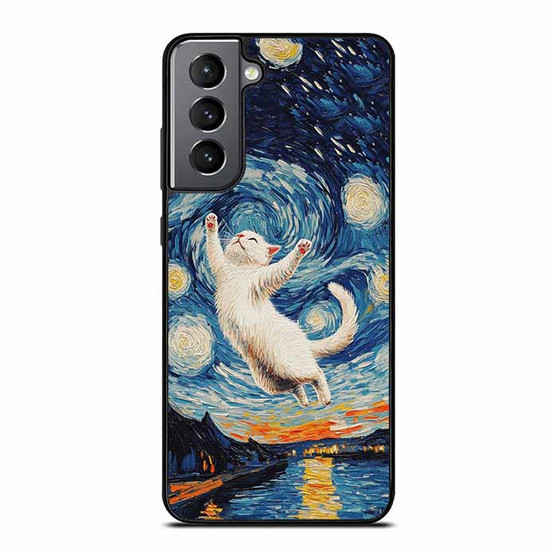 Cute Cat in The Starry Night Samsung Galaxy S21/ S21+/ S21 Ultra/ S21 FE Case