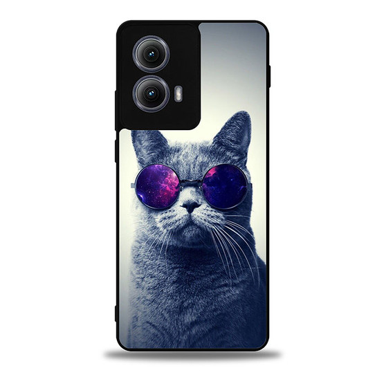 Hipster Cat With Galaxy Glasses Motorola Moto Edge Case