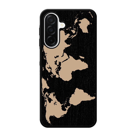 Black Wood Worlds Map Samsung Galaxy A26 5G Case