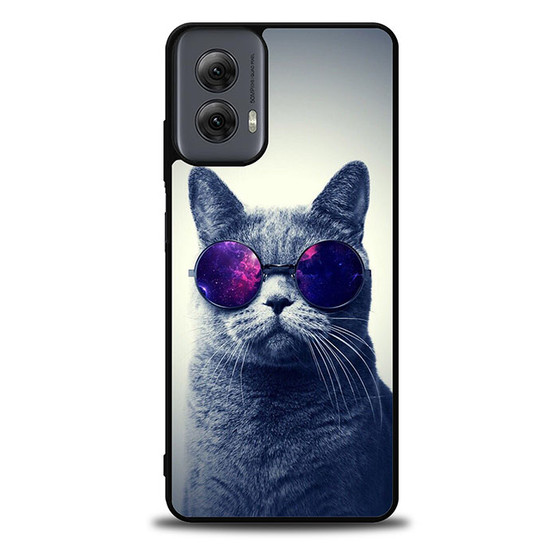 Hipster Cat With Galaxy Glasses Motorola Moto G Power Case