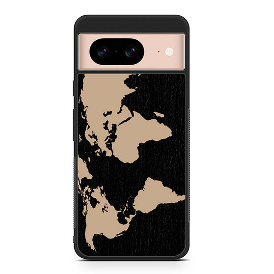 Black Wood Worlds Map Google Pixel 8/ Pixel 8a/ Pixel 8 Pro Case