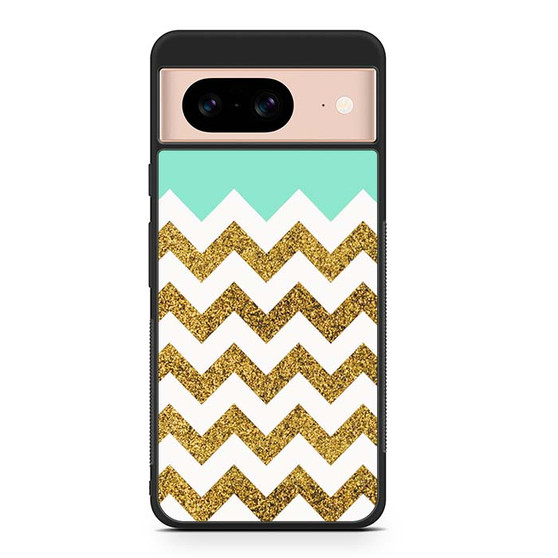 Blue Glitter Gold Chevron Google Pixel 8/ Pixel 8a/ Pixel 8 Pro Case