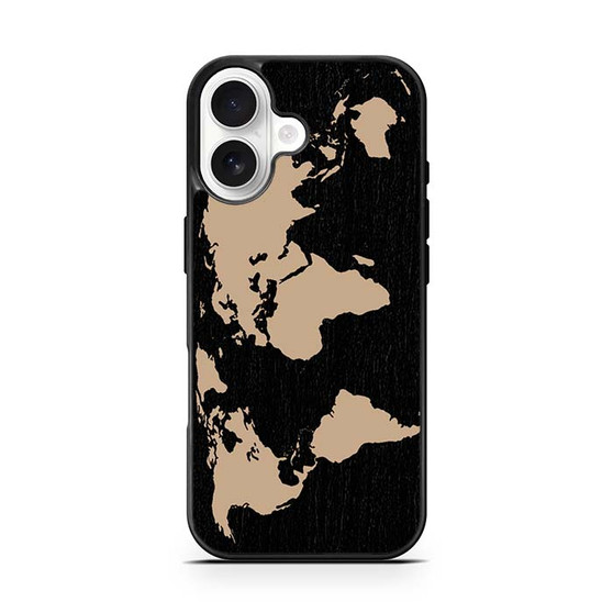 Black Wood Worlds Map iPhone 17 Case