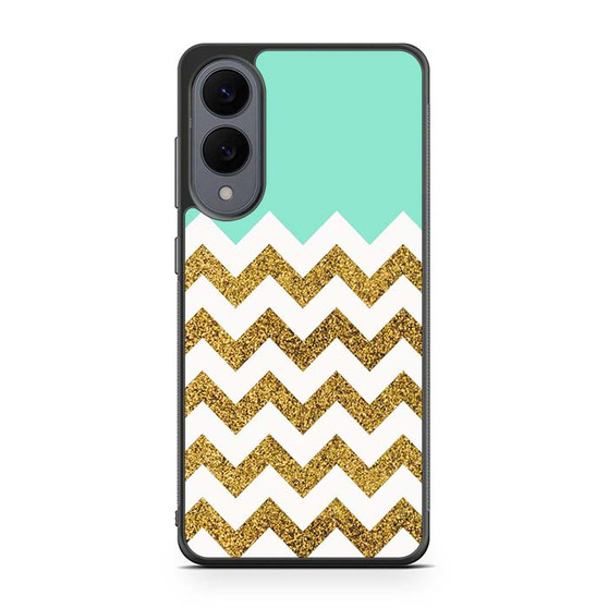 Blue Glitter Gold Chevron Samsung Galaxy S25 Edge Case