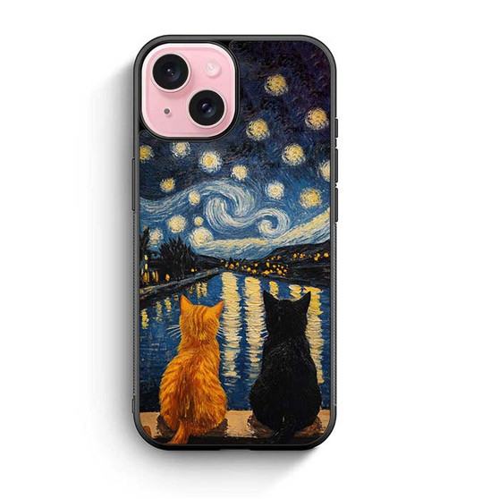 Two Cat Stary Night iPhone 15 Case