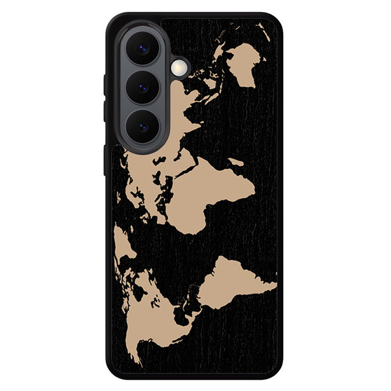 Black Wood Worlds Map Samsung Galaxy S26 Series Case