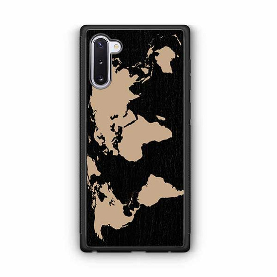 Black Wood Worlds Map Samsung Galaxy Note 10 Case