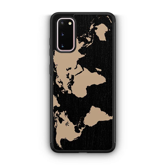 Black Wood Worlds Map Samsung Galaxy S20 5G Case
