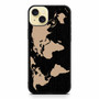 Black Wood Worlds Map iPhone 15 Plus Case